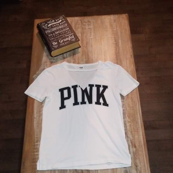 PINK Victoria's Secret Tops - New Pink VS White V Neck Short Sleeve Tee - S